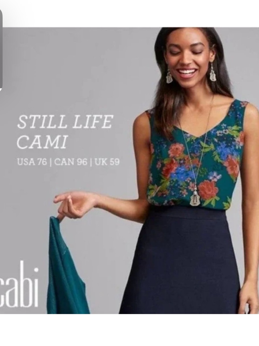 CAbi Still Life Floral Cami in Teal Blue Chiffon Tank Size S